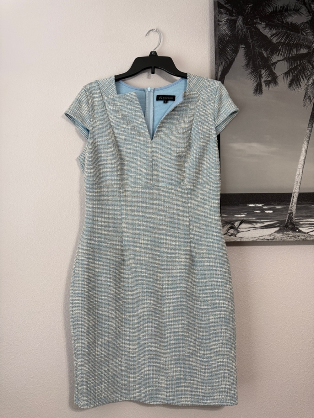 M.Infisavo Blue Tweed Sheath Dress Large